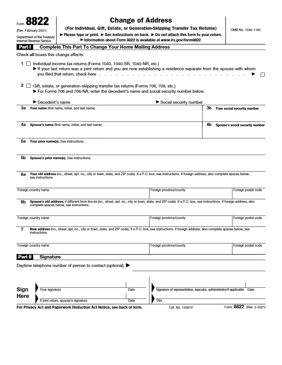 Form 8822, page 1