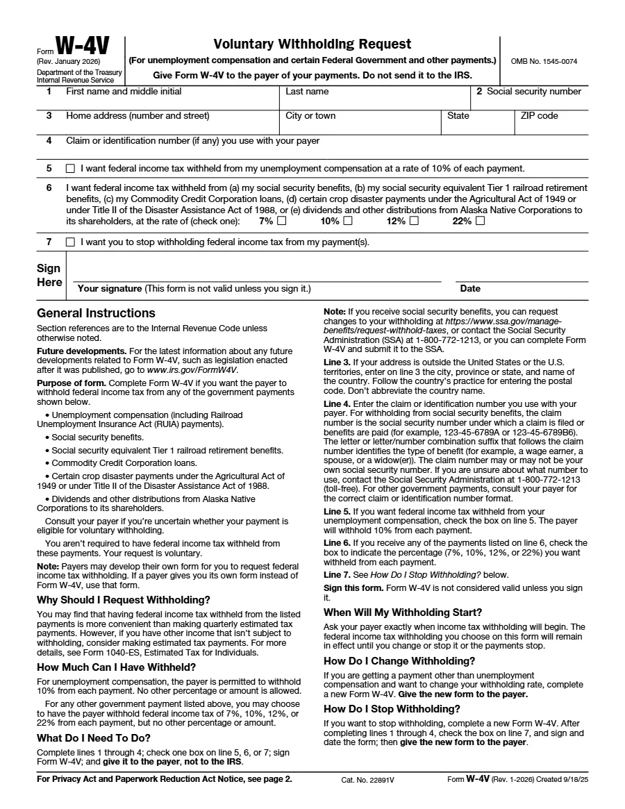 Form W-4V, page 1