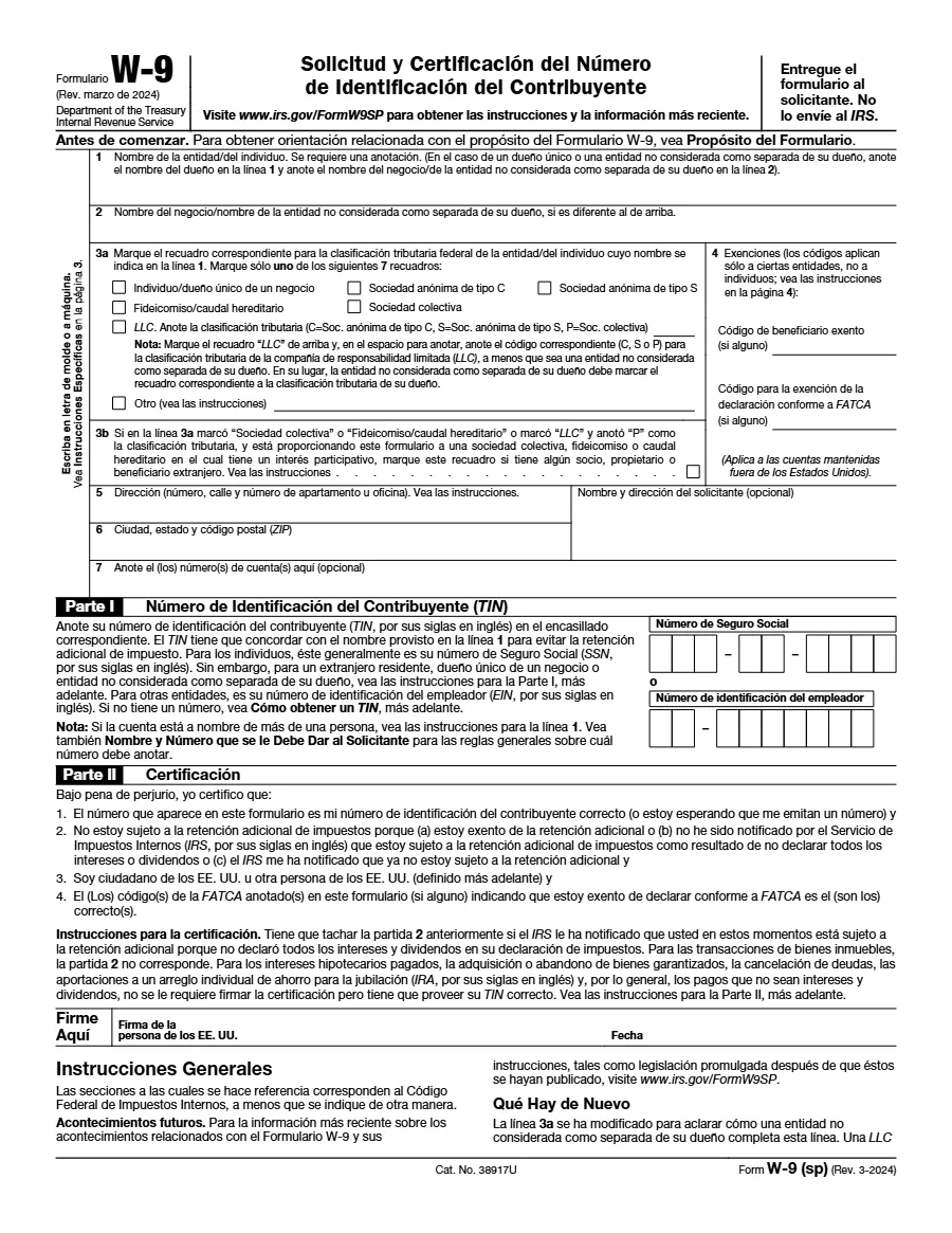 Form W-9 (SP), page 1