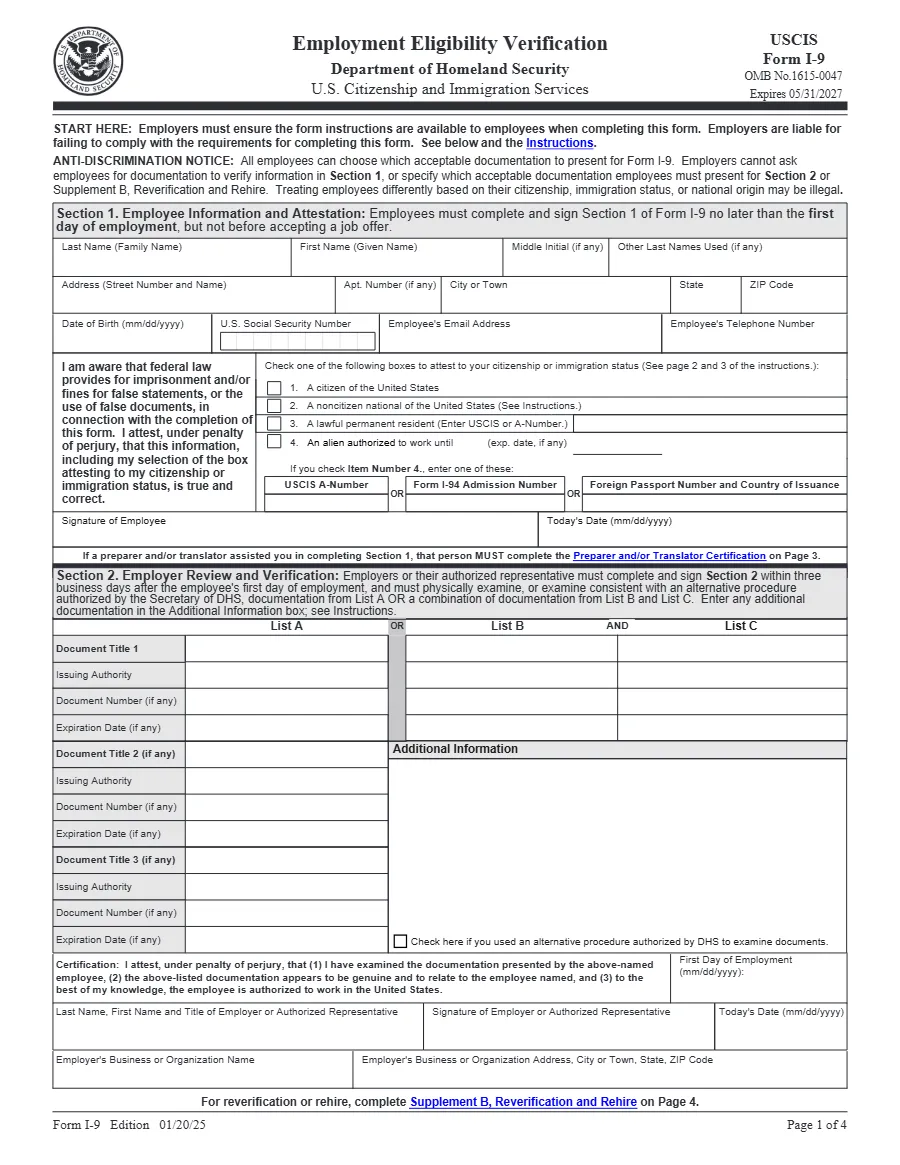 Form I-9, page 1